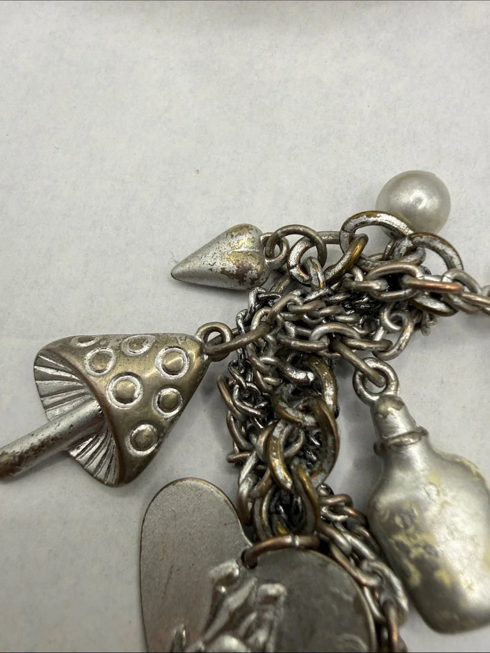 Alice & Wonderland Silver tone Charm Bracelet rabbit Playing Cards Charms as is